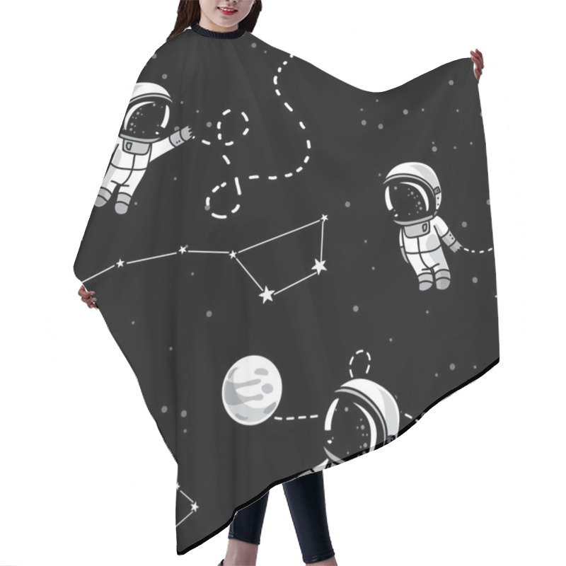 Personality  Cosmic Seamless Pattern, Cute Doodle Astronauts Floating In Space Hair Cutting Cape