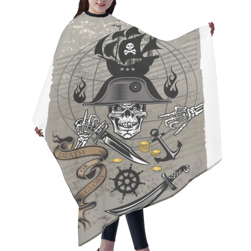 Personality  Pirate Ship And Skull Hair Cutting Cape