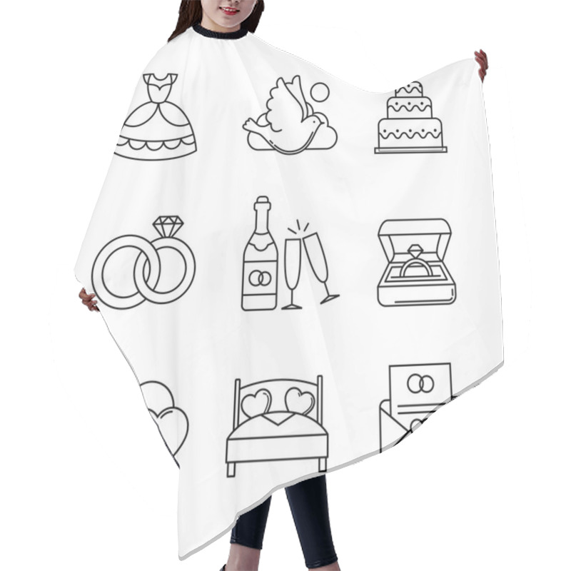 Personality  Wedding And Marriage Icons Set Hair Cutting Cape