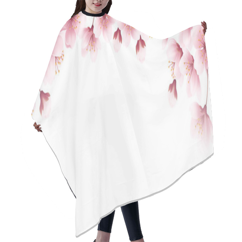 Personality  Floral Spring Cherry Flowers Blossom Border. Realistic Banner With Pink Blossom Background On Soft Light Background For Wallpaper Design. Vector Illustration Hair Cutting Cape