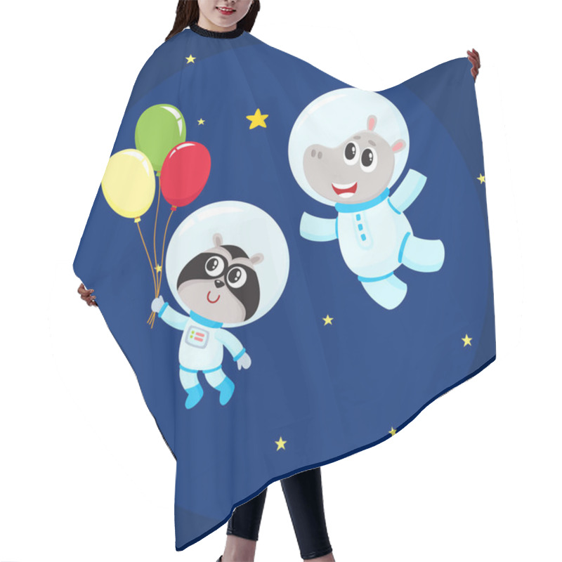 Personality  Cute Animal Astronaut, Spaceman Characters, Hippo And Raccoon Wearing Spacesuits Hair Cutting Cape