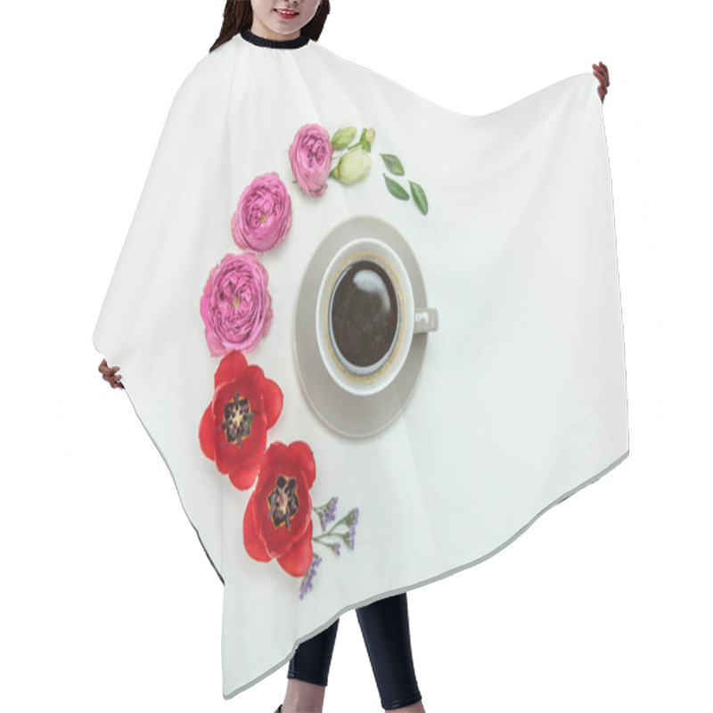 Personality  Beautiful Flowers And Cup Of Coffee Hair Cutting Cape