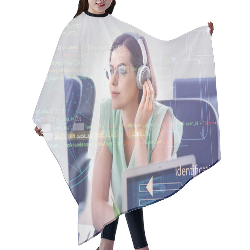 Personality  Female Programmer Working In Office Hair Cutting Cape