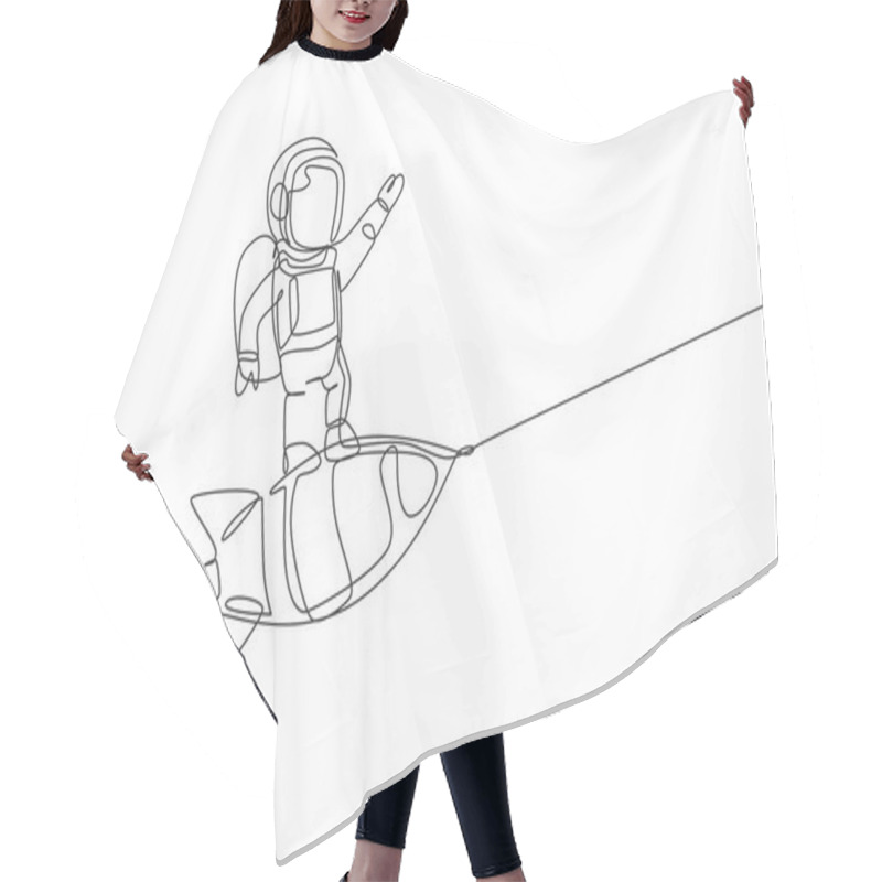 Personality  Single Continuous Line Drawing Of Astronaut In Spacesuit Flying At Outer Space While Standing On Rocket Spacecraft. Science Milky Way Astronomy Concept. Trendy One Line Draw Design Vector Illustration Hair Cutting Cape