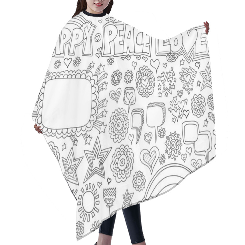 Personality  Happy Peace Love Flower Doodle Vector Set Hair Cutting Cape