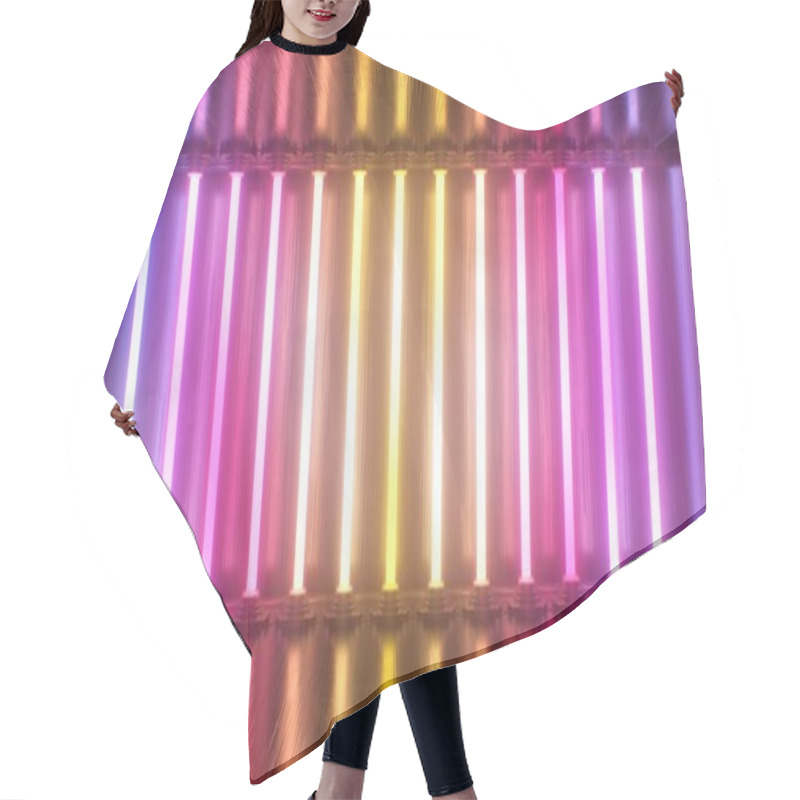 Personality  Shiny Glowing Neon Laser Tubes Illuminate Dark Metal Reflection Room - Abstract Background Texture Hair Cutting Cape