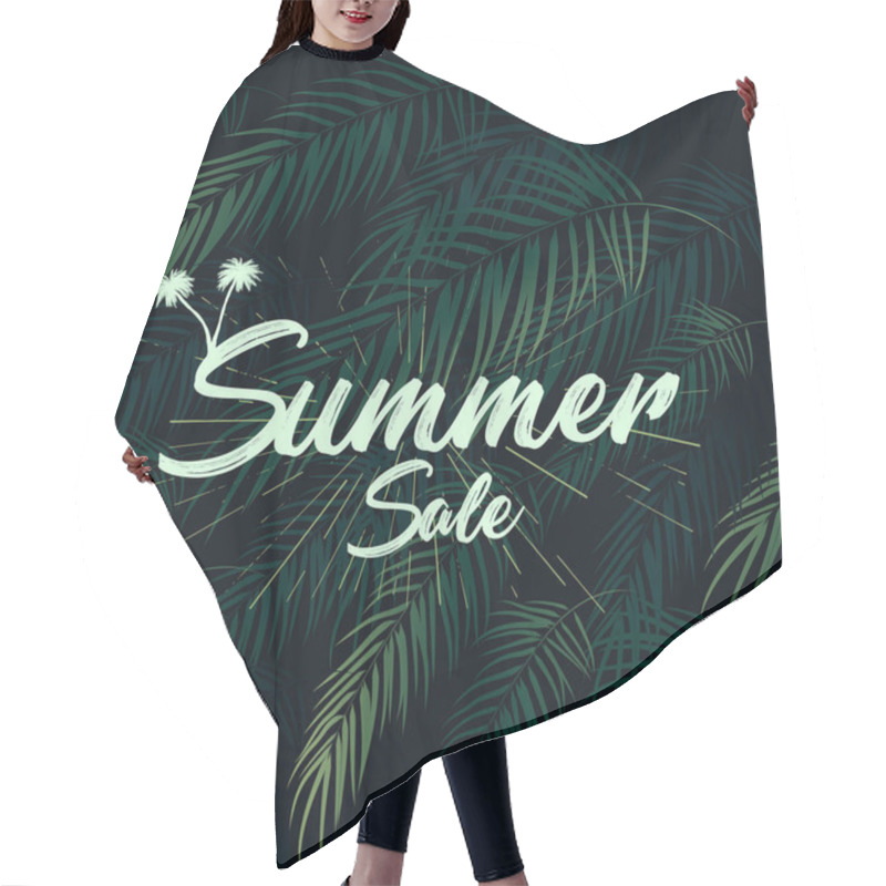 Personality  Summer Tropical Vector Design For Banner Or Flyer With Dark Green Palm Leaves And Lettering Hair Cutting Cape