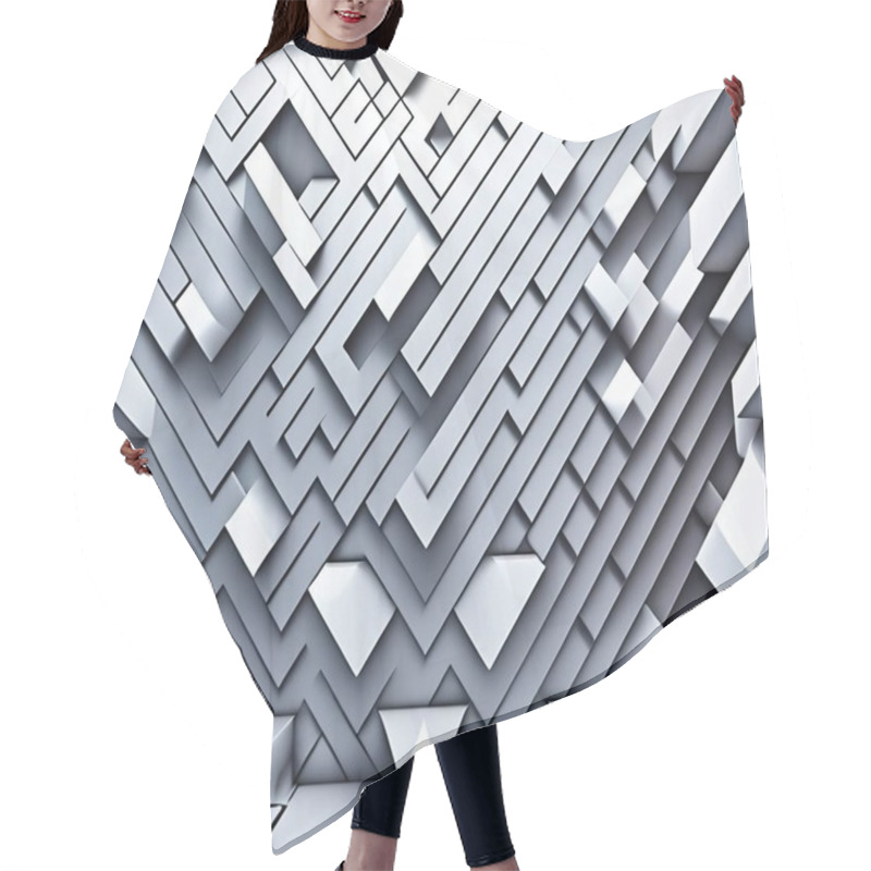 Personality  Futuristic Texture With Triangular And Rectangular Structure In Random Blocks, Featuring Color Variations. The Abstract Design Includes Square And Rectangular Shapes, Forming A Silver Geometric Wallpaper With White And Silver Blocks Hair Cutting Cape