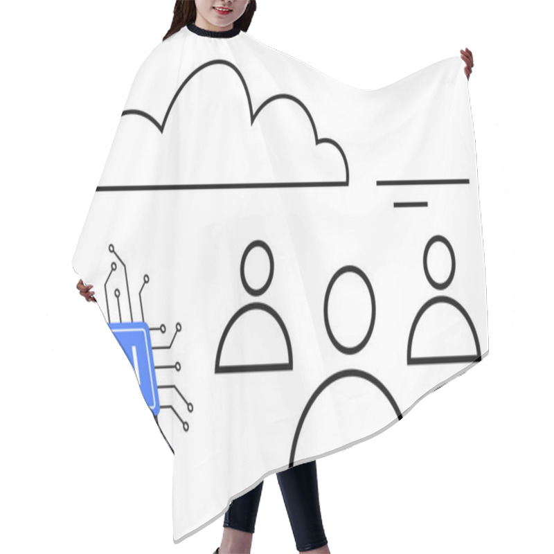 Personality  Cloud With AI Microchip And People Icons Signify AI Integration, Digital Collaboration, And Connectivity. Ideal For Teamwork, Technology, AI Innovation, Big Data, Automation, Cloud Systems Digital Hair Cutting Cape