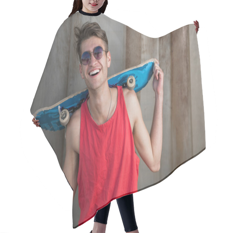 Personality  Young Fashion Guy With A Skateboard Hair Cutting Cape