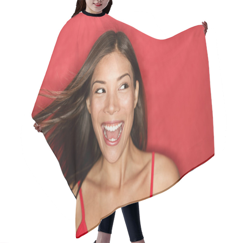 Personality  Happy Excited Woman Looking Hair Cutting Cape