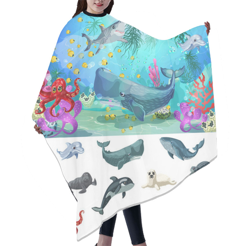 Personality  Cartoon Sea And Ocean Fauna Concept Hair Cutting Cape