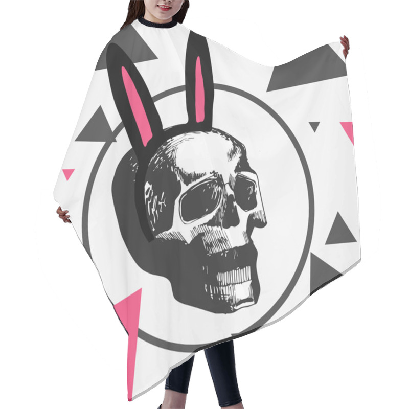 Personality  Macabre Skull With A Hoop With Pink Ears, Different Triangles Hair Cutting Cape