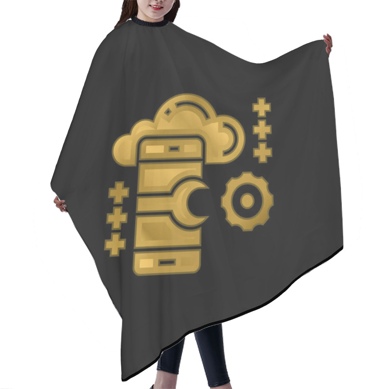 Personality  Application Gold Plated Metalic Icon Or Logo Vector Hair Cutting Cape