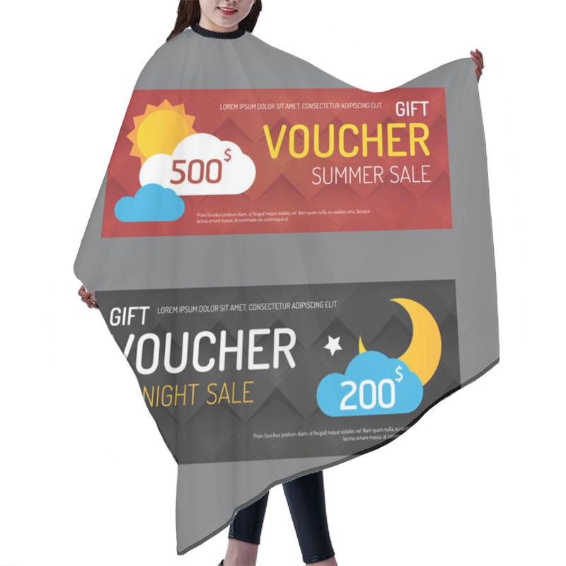 Personality  Vector Gift Voucher Coupon Template Design. Paper Label Frame Hair Cutting Cape