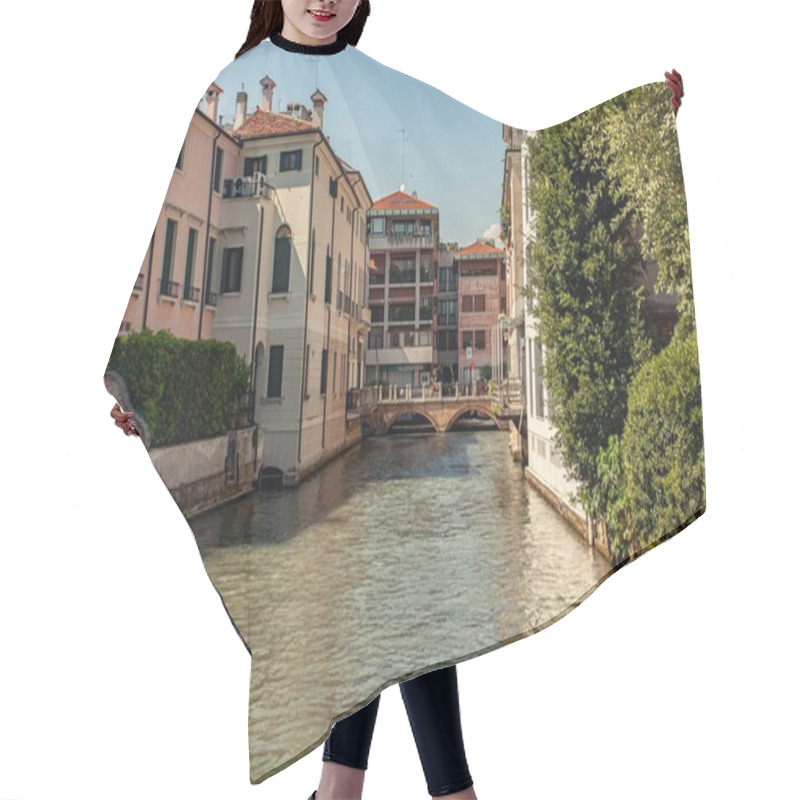 Personality  Treviso, Italy 1 January 2025: Picturesque View Of Cagnan Grande Canal With Bridge And Colorful Buildings In Treviso, Italy Hair Cutting Cape