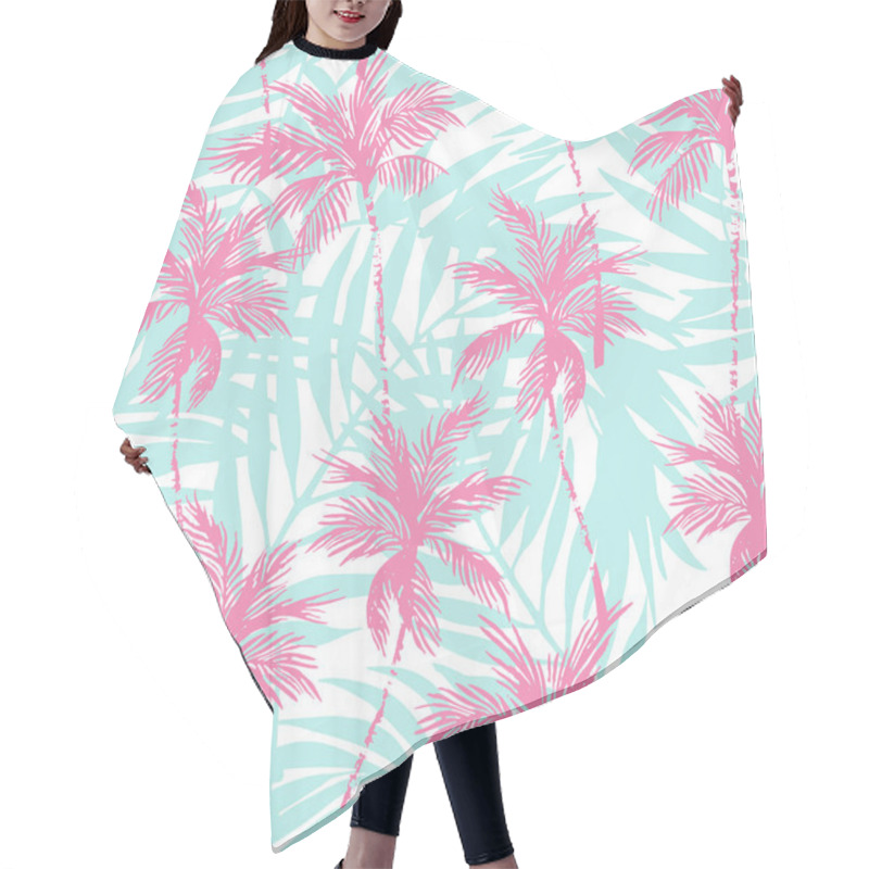 Personality  Abstract Pink Coconut Trees On Palm Leaves Background. Tropical Palm Trees, Leaf Silhouettes Repeat. Vector Art Illustration For Summer Design, Floral Prints, Exotic Wallpaper, Textile, Fabric Hair Cutting Cape