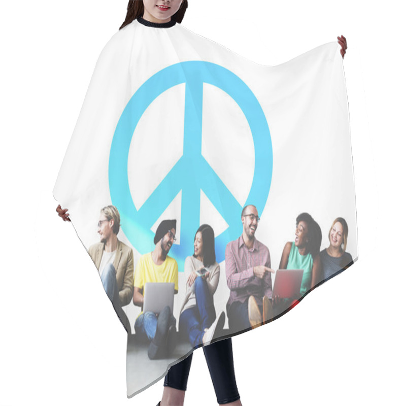 Personality  Diversity Friends Near Wall With Peace Hair Cutting Cape