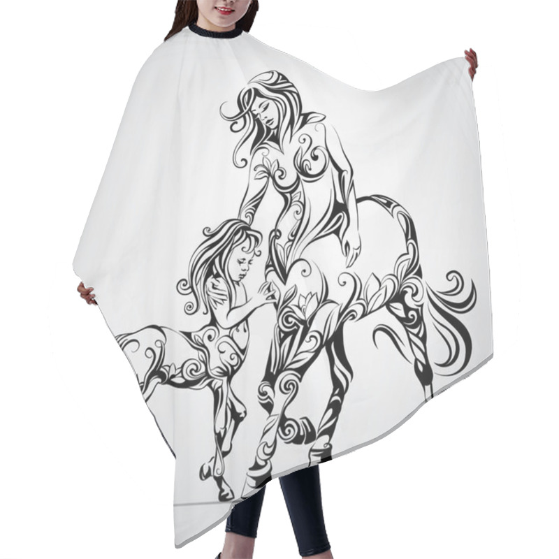 Personality  Mother And Child Centaurs In Ornament Hair Cutting Cape