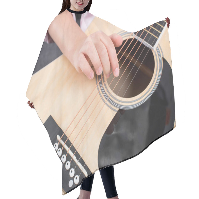 Personality  Girl Practicing To Play On Guitar  Hair Cutting Cape