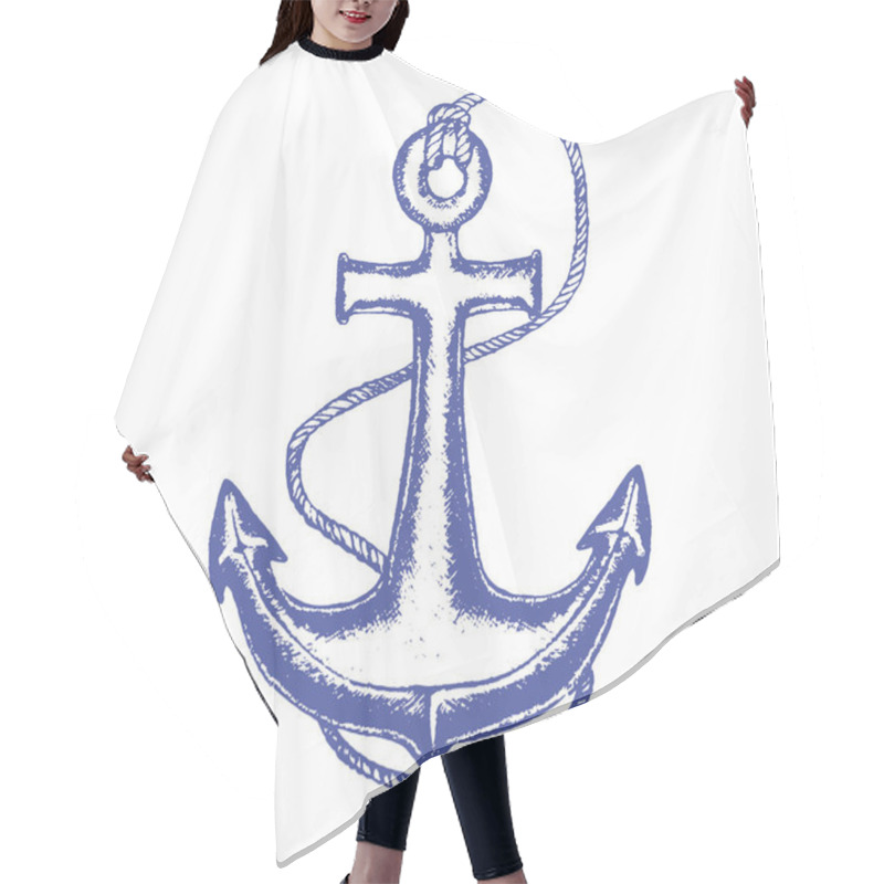 Personality  Ship Anchor And Rope Hand Draw Sketch. Vector Hair Cutting Cape