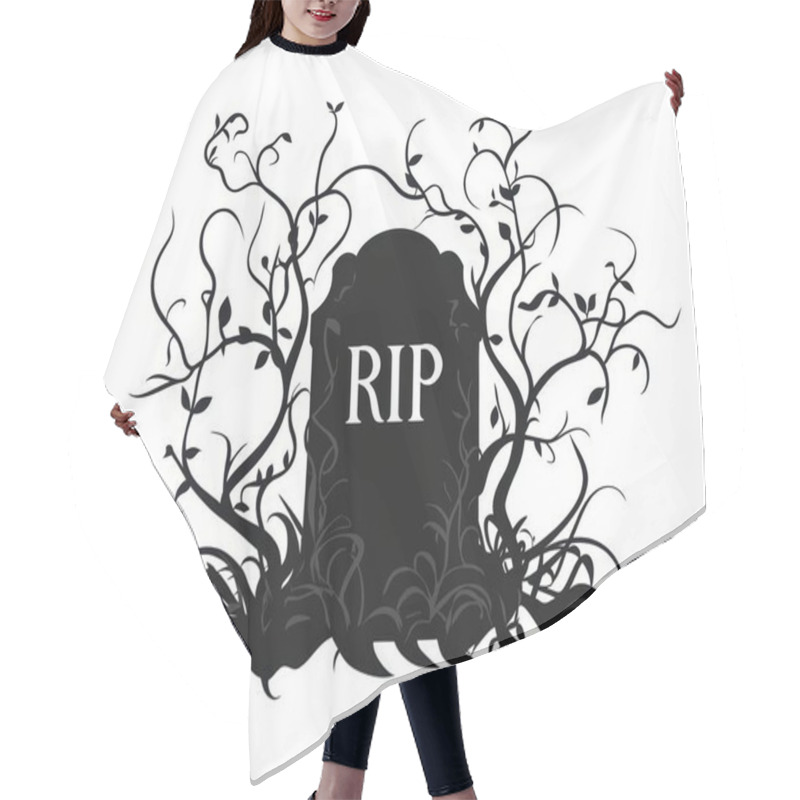 Personality  A Haunting Silhouette Of A Gravestone Surrounded By Twisting Vines, Creating An Eerie Atmosphere. Hair Cutting Cape