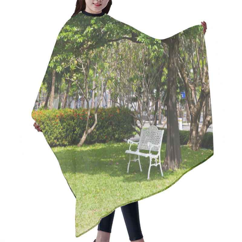 Personality  White Chair Under The Trees And In Lawn Hair Cutting Cape