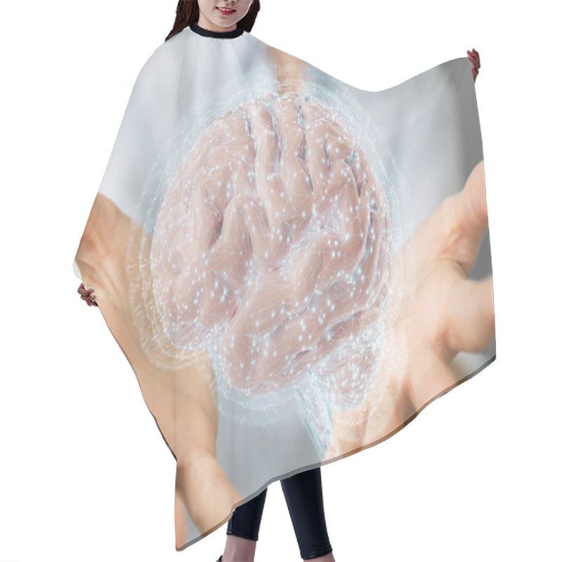 Personality  Businesswoman On Blurred Background Using Digital 3D Projection Of A Human Brain 3D Rendering Hair Cutting Cape