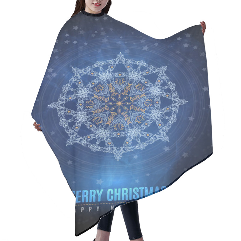 Personality  Merry Christmas Happy New Year Fancy Gold Winter Snowflake Shape In Hipster Origami Style. Ideal For Xmas Card Or Elegant Holiday Party Invitation. EPS10 Vector. Hair Cutting Cape