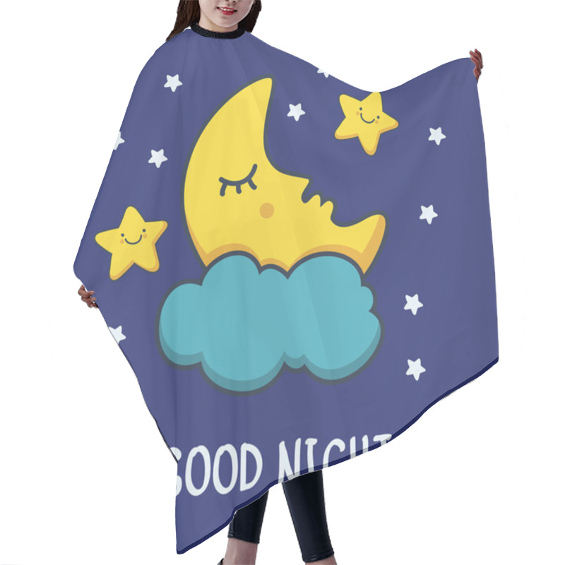 Personality  Funny Sketching Sleeping Moon And Smiling Stars. Vector Cartoon Hair Cutting Cape