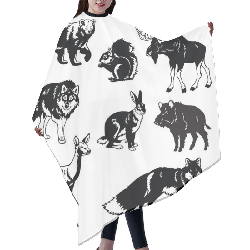 Personality  Set Of Forest Animals Black And White Hair Cutting Cape