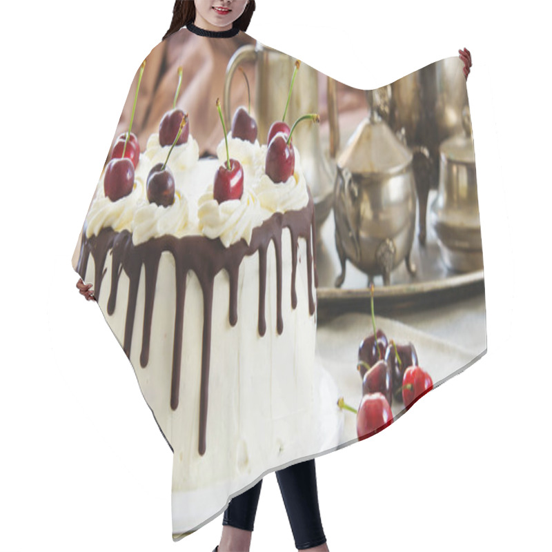 Personality  Black Forest Cake, Schwarzwalder Kirschtorte, Schwarzwald Pie, Dark Chocolate And Cherry Dessert On Wooden Background Hair Cutting Cape