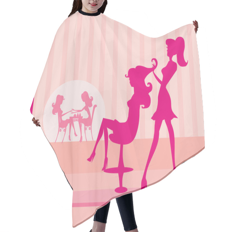 Personality   Illustration Of The Beautiful Woman In Beauty Salon Hair Cutting Cape