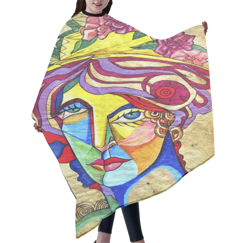 Personality    Cubist Girl Portrait Painting Modern Deco Design                              Hair Cutting Cape