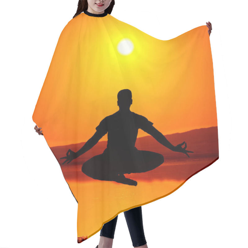 Personality  Yoga Silhouette Lotus Pose In Jumping Hair Cutting Cape