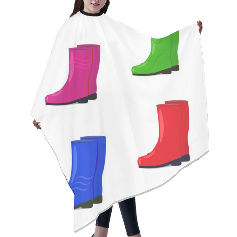 Personality  Vector Illustration Of A Set Of Rubber Boots Hair Cutting Cape