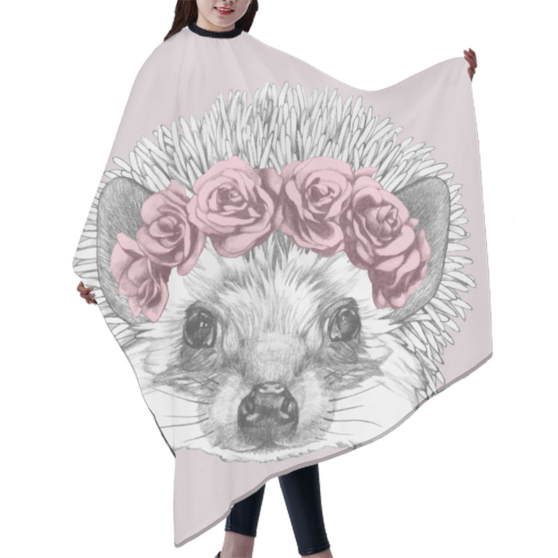 Personality  Portrait Of Hedgehog With Floral Head Wreath, Hand-drawn Illustration Hair Cutting Cape