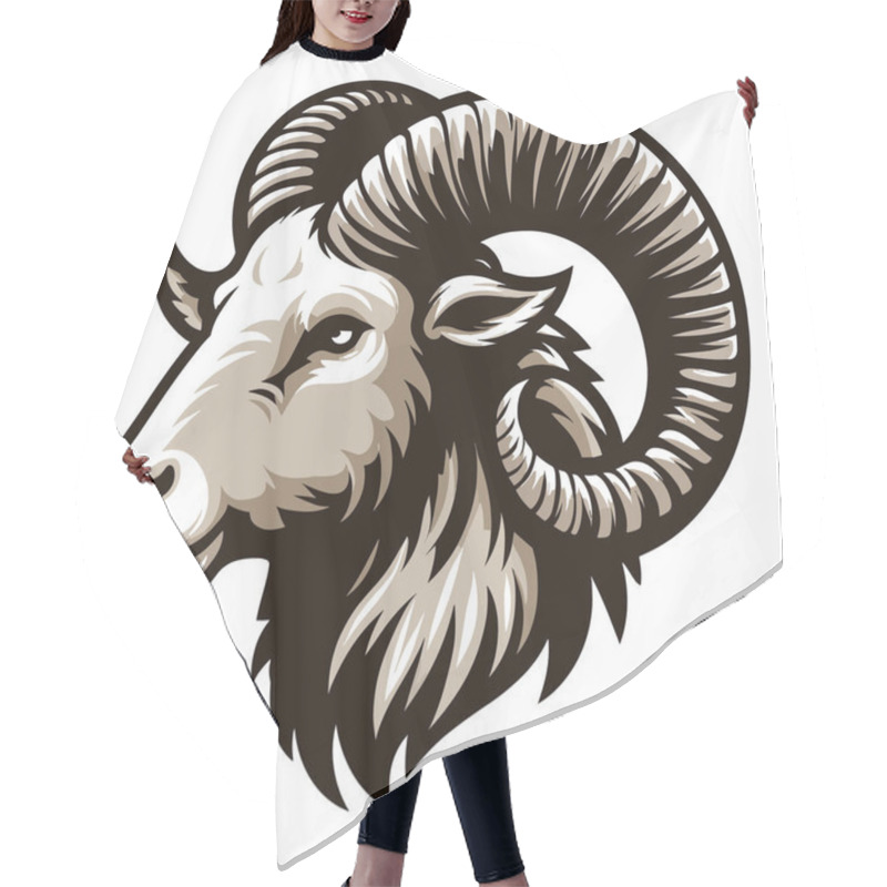 Personality  Bighorn Horned Ram Sheep Head Face Vector Illustration, Farm Pet, Animal Livestock, Butchery Meat Shop Element, Agriculture Concept, Design Isolated On White Background  Hair Cutting Cape