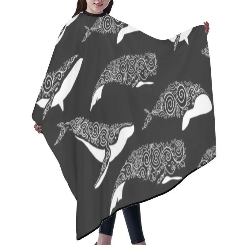 Personality  Wild Whales With Ethnic Ornaments. Seamless Pattern For Your Design Hair Cutting Cape