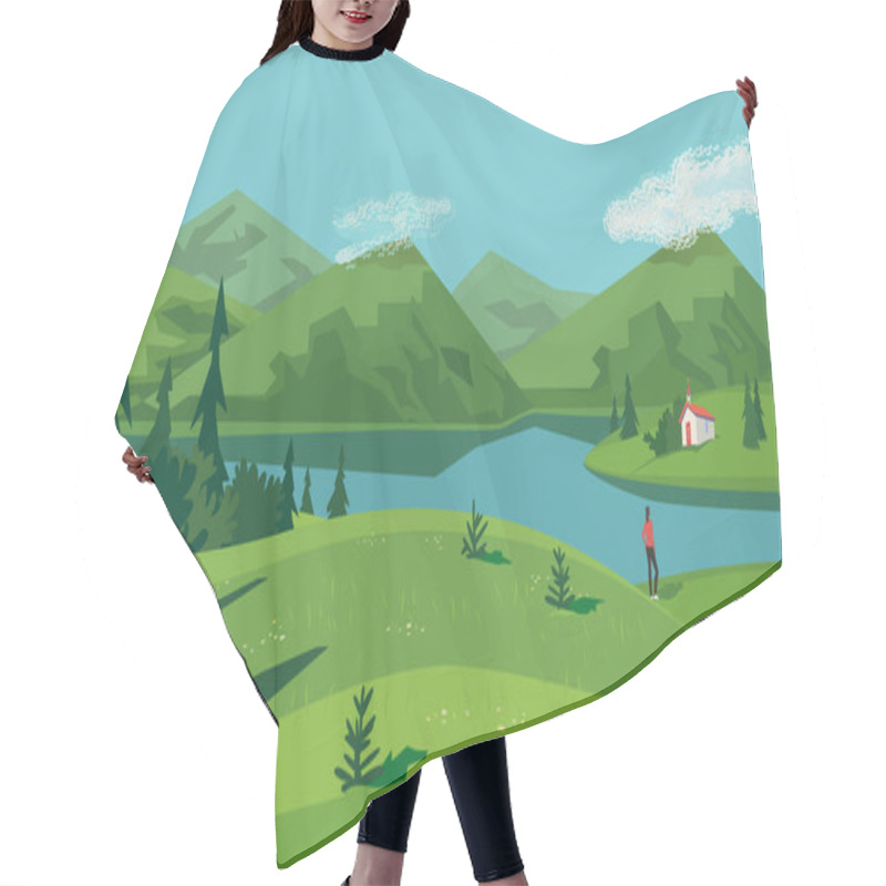 Personality  Mountain Valley Lake Landscape Poster Hair Cutting Cape