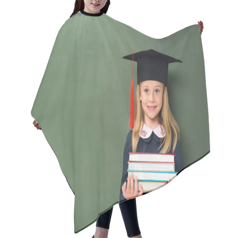 Personality  Schoolgirl With Stack Of Books And Graduation Hat Hair Cutting Cape