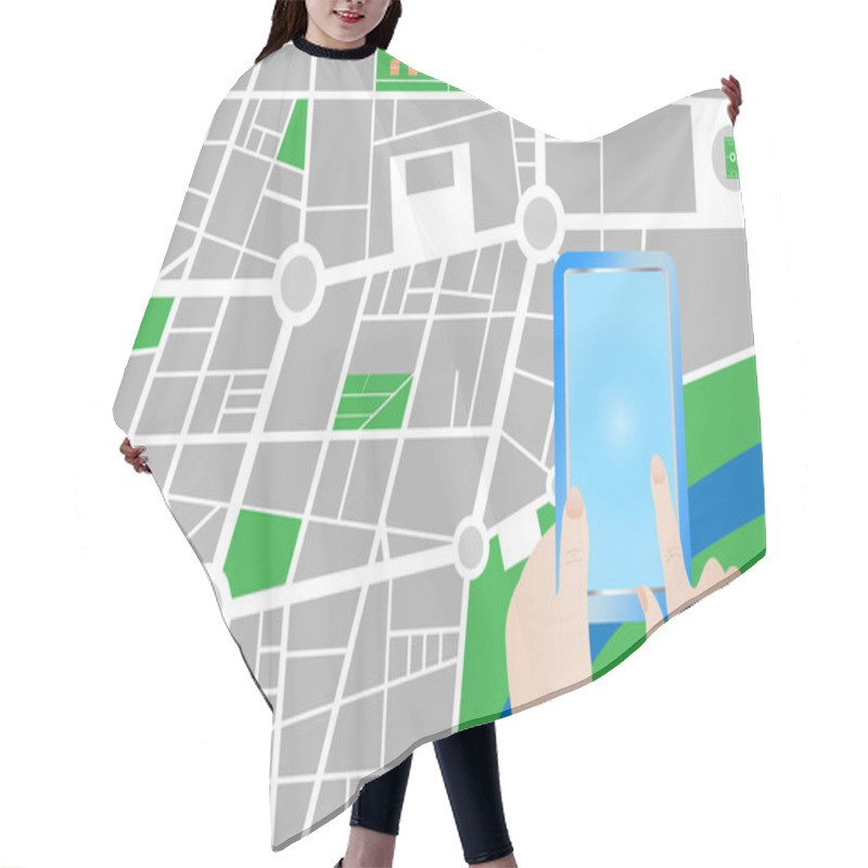 Personality  City Travel Concept With Blank Screen Of Smart Phone Vector Hair Cutting Cape