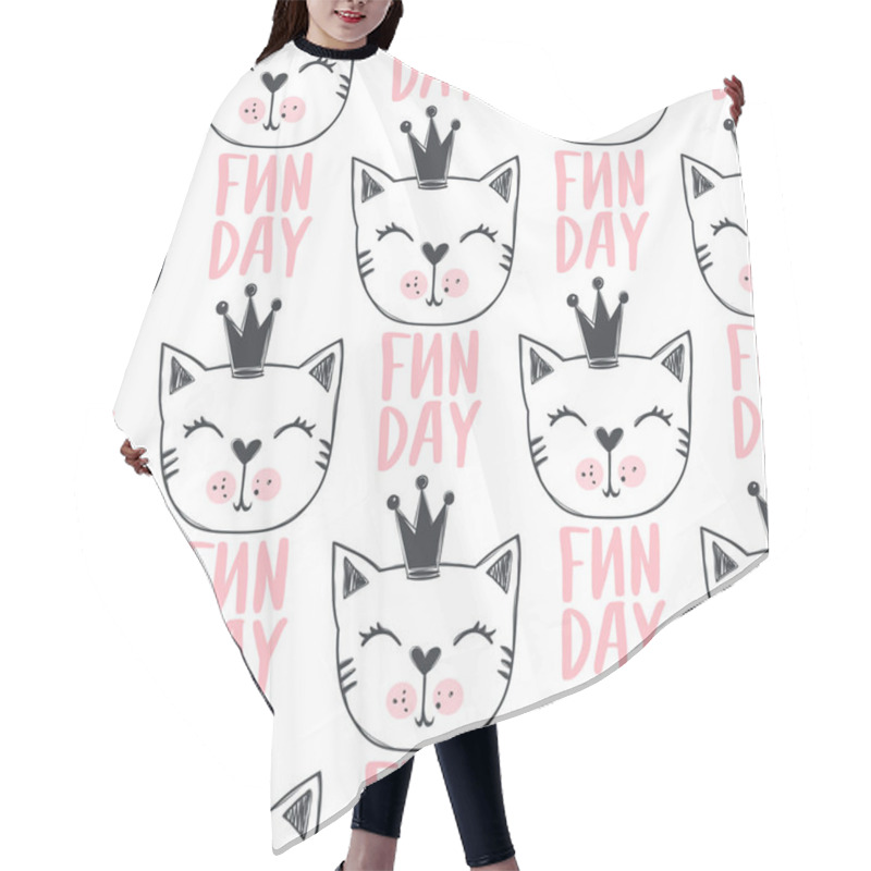 Personality  Fashion Cat Seamless Pattern. Hair Cutting Cape