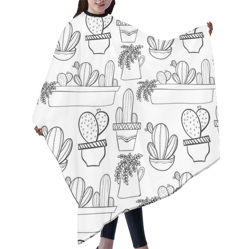 Personality  Seamless Background Pattern With Cactus In Pots. Indoor Plants I Hair Cutting Cape