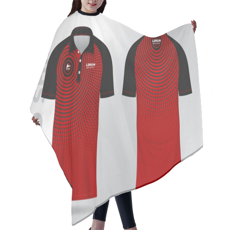 Personality  Abstract Red And Black Polo Shirt Mockup Template Design For Sport Uniform Hair Cutting Cape