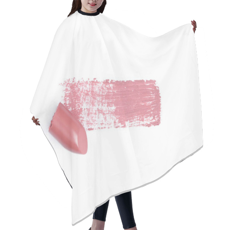 Personality  Top View Of Pink Lipstick Stroke On White Backdrop Hair Cutting Cape