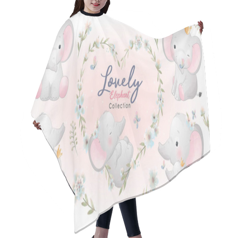 Personality  Cute Doodle Elephant With Floral Collection Hair Cutting Cape