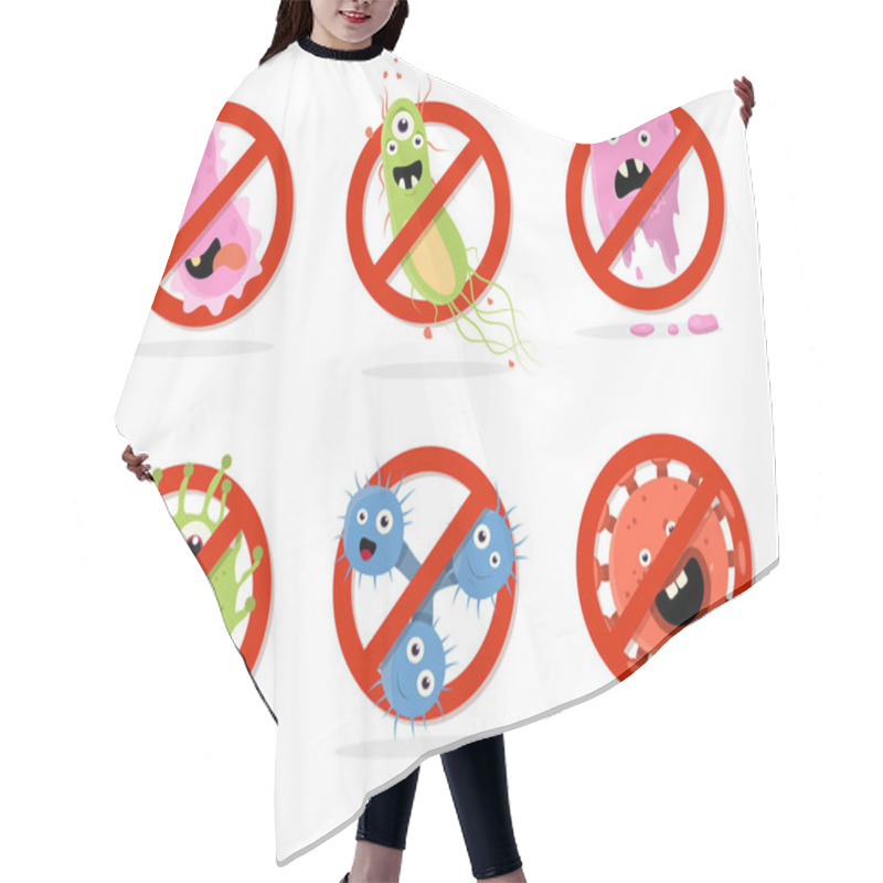 Personality  Stop Bacteria Cartoon Vector Illustration Hair Cutting Cape