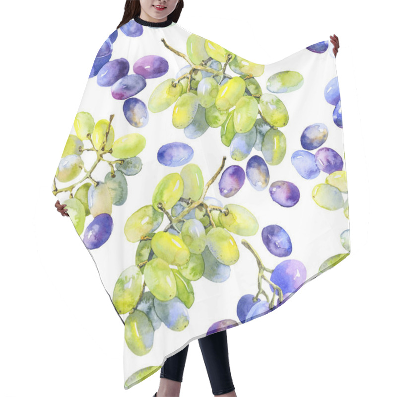 Personality  Green, Purple, Tasty, Healthy Grapes. Southern, Ripe, Fresh, Wine Berry. A Bunch Of Delicious, Juicy Grapes. Decorative, Wild Bunch Of Berries. Watercolor. Illustration Hair Cutting Cape