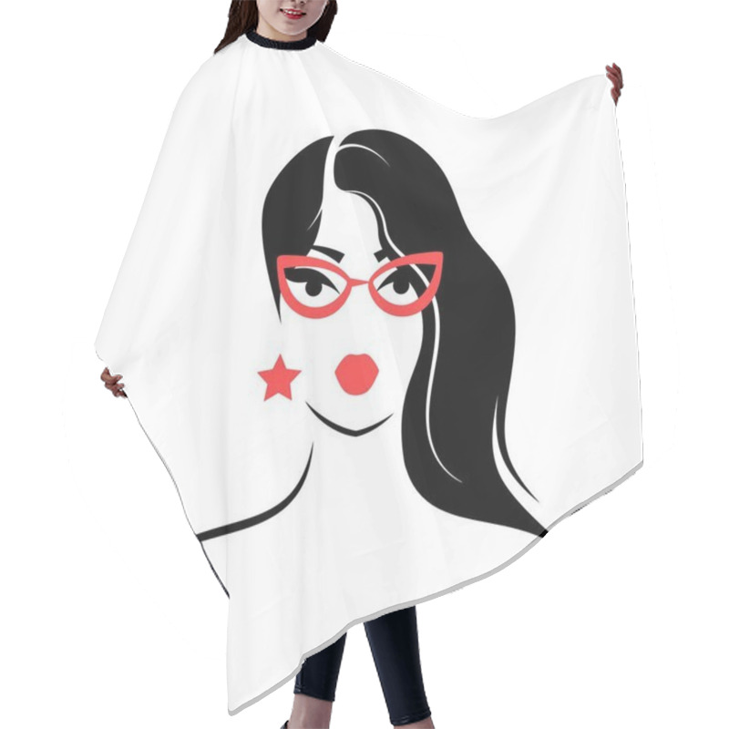 Personality  Woman Wearing Glasses With Long Hair. View Front. Isolated Vector Illustration Hair Cutting Cape